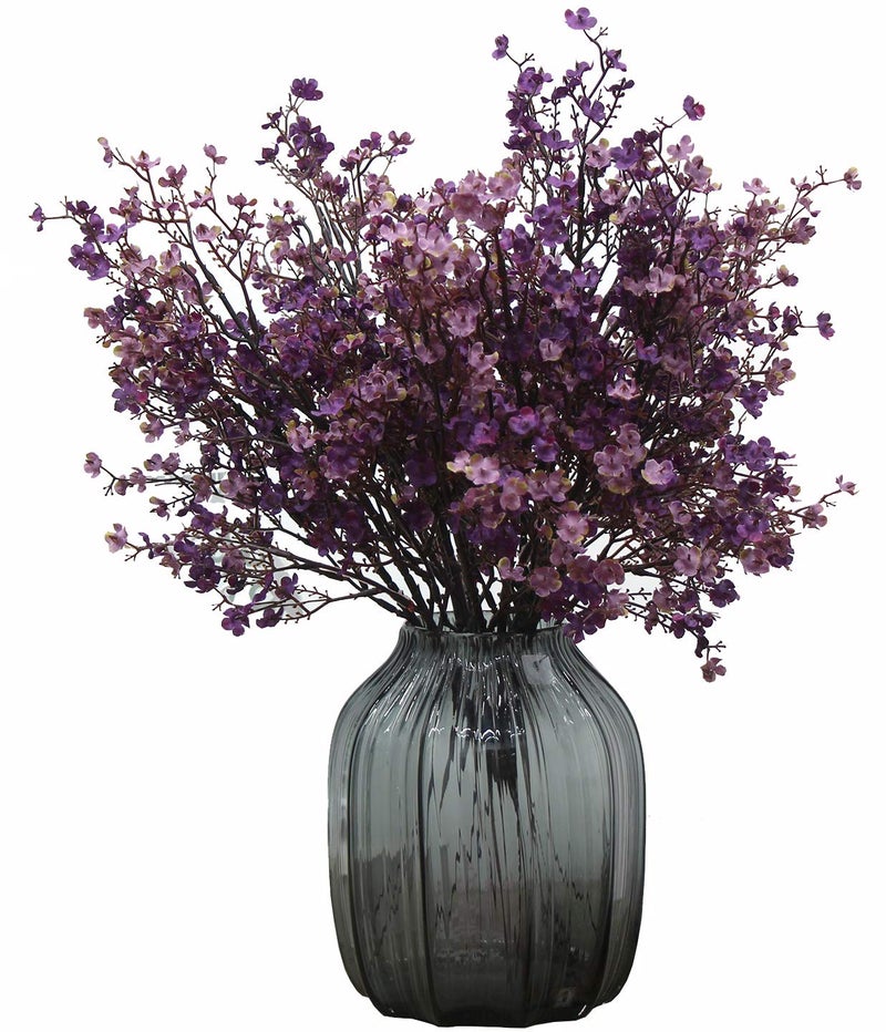 JAKY Global JAKY-Global Babys Breath Fabric Cloth Artificial Flowers 6 Bundle European Fake Silk Plants Decor Farmhouse Wedding Party Decoration Bouquets Real Touch DIY Home Garden (Autumn Purple-6pcs) - Image 1